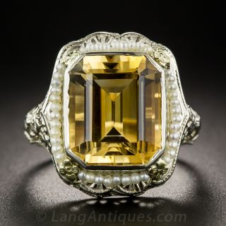 Art Deco Citrine and Seed Pearl Ring