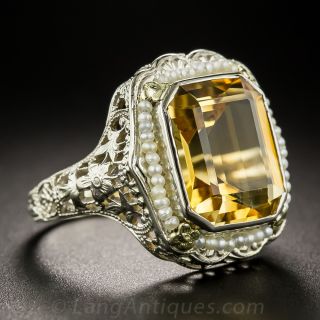 Art Deco Citrine and Seed Pearl Ring
