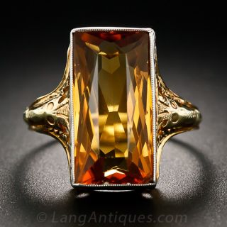 Art Deco Citrine and Two-Tone Gold Filigree Ring