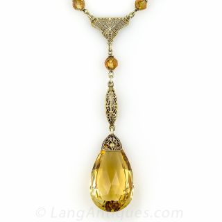 Art Deco Citrine Drop Necklace