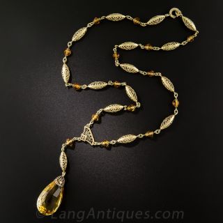 Art Deco Citrine Drop Necklace - 3