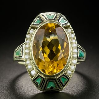 Art Deco Citrine, Pearl and Enamel Ring - 2