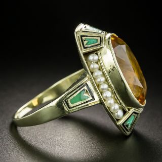 Art Deco Citrine, Pearl and Enamel Ring