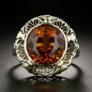 Art Deco Citrine Tri-Color Filigree Ring - 6