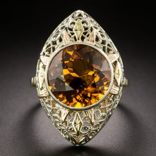 Art Deco Citrine Tri-Color Gold Ring - 3