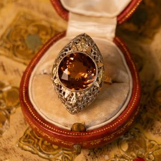 Art Deco Citrine Tri-Color Gold Ring