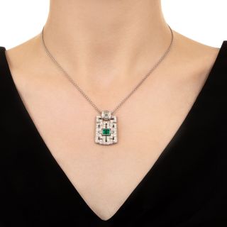 Art Deco Colombian Emerald and Diamond Pendant