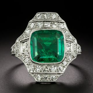 Art Deco Colombian Emerald and Diamond Ring - GIA - 2