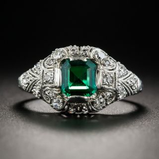 Art Deco Colombian Emerald and Diamond Ring - 1