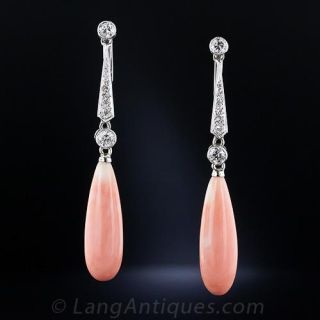 Art Deco Coral and Diamond Earrings