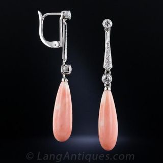 Art Deco Coral and Diamond Earrings