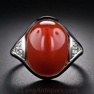 Art Deco Coral, Enamel and Diamond Ring