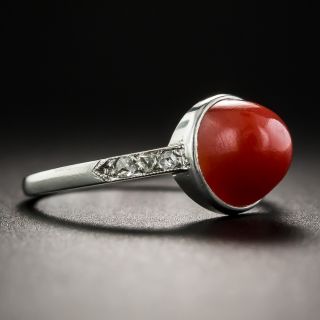 Art Deco Coral Platinum Diamond Ring 