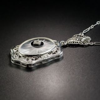 Art Deco Crystal Quartz Diamond and Black Onyx Pendant Necklace 