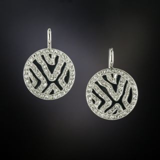 Art Deco Diamond and  Black Enamel Drop Earrings - 3