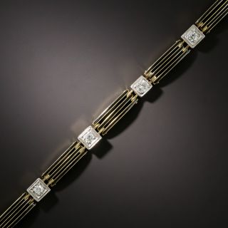 Art Deco Diamond and Black Enamel Link Bracelet - 1