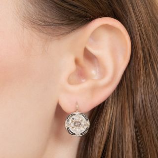 Art Deco Diamond and Black Enamel Round Drop Earrings