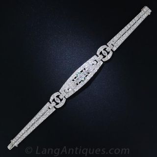 Art Deco Diamond and Calibre Emerald Bracelet  - 2