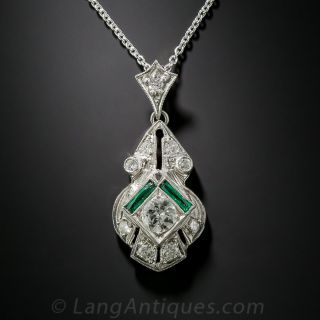 Art Deco Diamond and Calibre Emerald Pendant