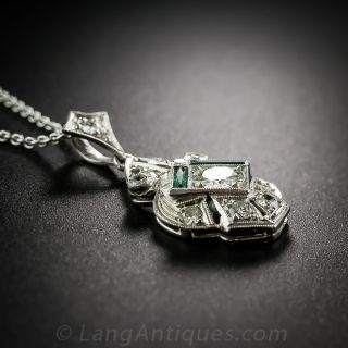 Art Deco Diamond and Calibre Emerald Pendant