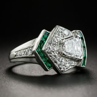 Art Deco Diamond and Calibre Emerald Ring - GIA D VS2