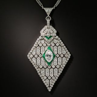 Art Deco Diamond And Calibre Emerald Sautoir   - 1