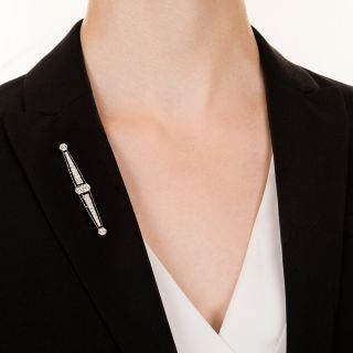 Art Deco Diamond and Calibre Onyx Bar Pin