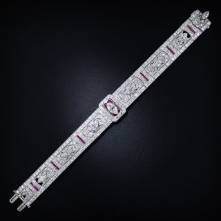 Art Deco Diamond and Calibre Ruby Bracelet - 6