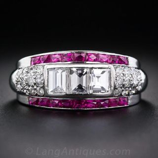 Art Deco Diamond and Calibre Ruby Ring