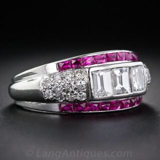 Art Deco Diamond and Calibre Ruby Ring