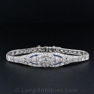 Art Deco Diamond and Calibre Sapphire Bracelet