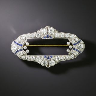 Art Deco Diamond and Calibre Sapphire Brooch - 1