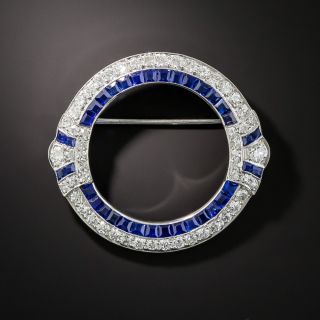 Art Deco Diamond and Calibre Sapphire Circle Pin - 1