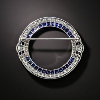 Art Deco Diamond and Calibre Sapphire Circle Pin