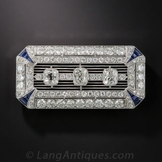 Art Deco Diamond and Calibre Sapphire Platinum Brooch