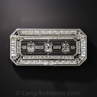 Art Deco Diamond and Calibre Sapphire Platinum Brooch