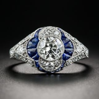 Art Deco Diamond And Calibre Sapphire Ring  - 1