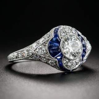 Art Deco Diamond And Calibre Sapphire Ring 