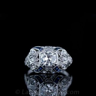 Art Deco Diamond and Calibre Sapphire Ring Main View