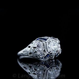 Art Deco Diamond and Calibre Sapphire Ring