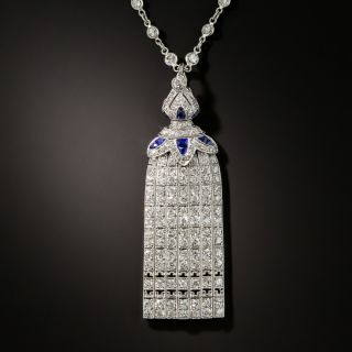 Art Deco Diamond and Calibre Sapphire Tassel Necklace - 2