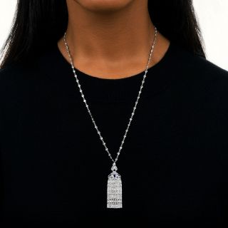 Art Deco Diamond and Calibre Sapphire Tassel Necklace