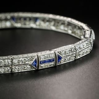 Art Deco Diamond and Calibre Sapphire Thin Link Bracelet - 1