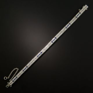 Art Deco Diamond and Calibre Sapphire Thin Link Bracelet