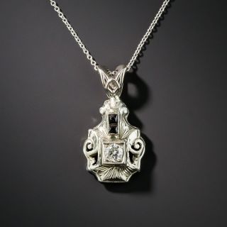 Art Deco Diamond and Calibre Synthetic Sapphire Drop
