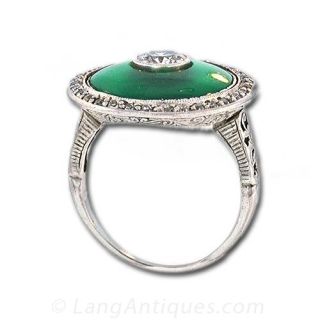 Art Deco Diamond and Chrysoprase Ring