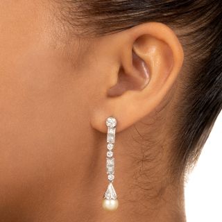 Art Deco Diamond and Cultured Pearl Dangle Earrings