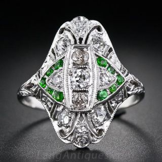 Art Deco Diamond and Demantoid Garnet Dinner Ring