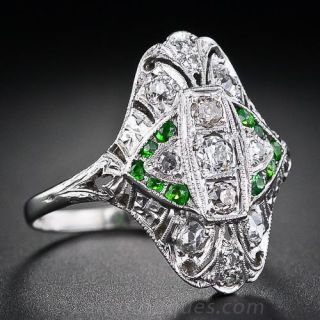 Art Deco Diamond and Demantoid Garnet Dinner Ring
