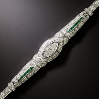 Art Deco Diamond and Emerald Bracelet - 2